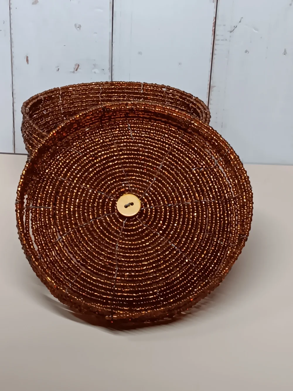 Hand Crafted Copper Brown Beaded Lidded Basket 4